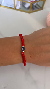 Pulsera Plata 925/Elastizada . Protección Roja