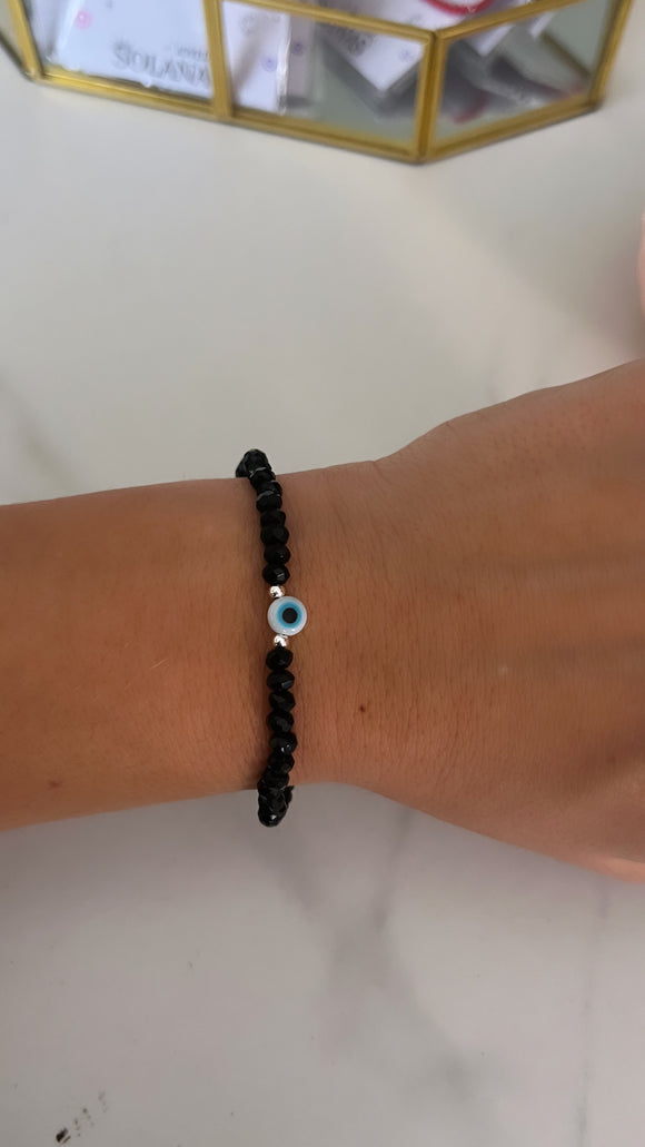 Pulsera Plata 925/Elastizada . Seguridad Negra