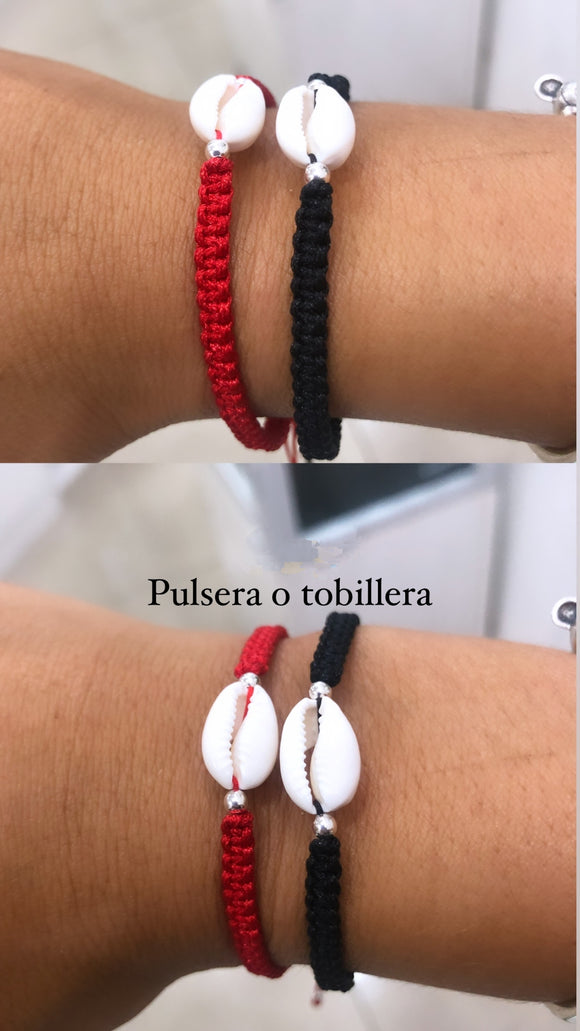 Pulsera - Tobillera Plata 925 . Hilo y Plata Caracola